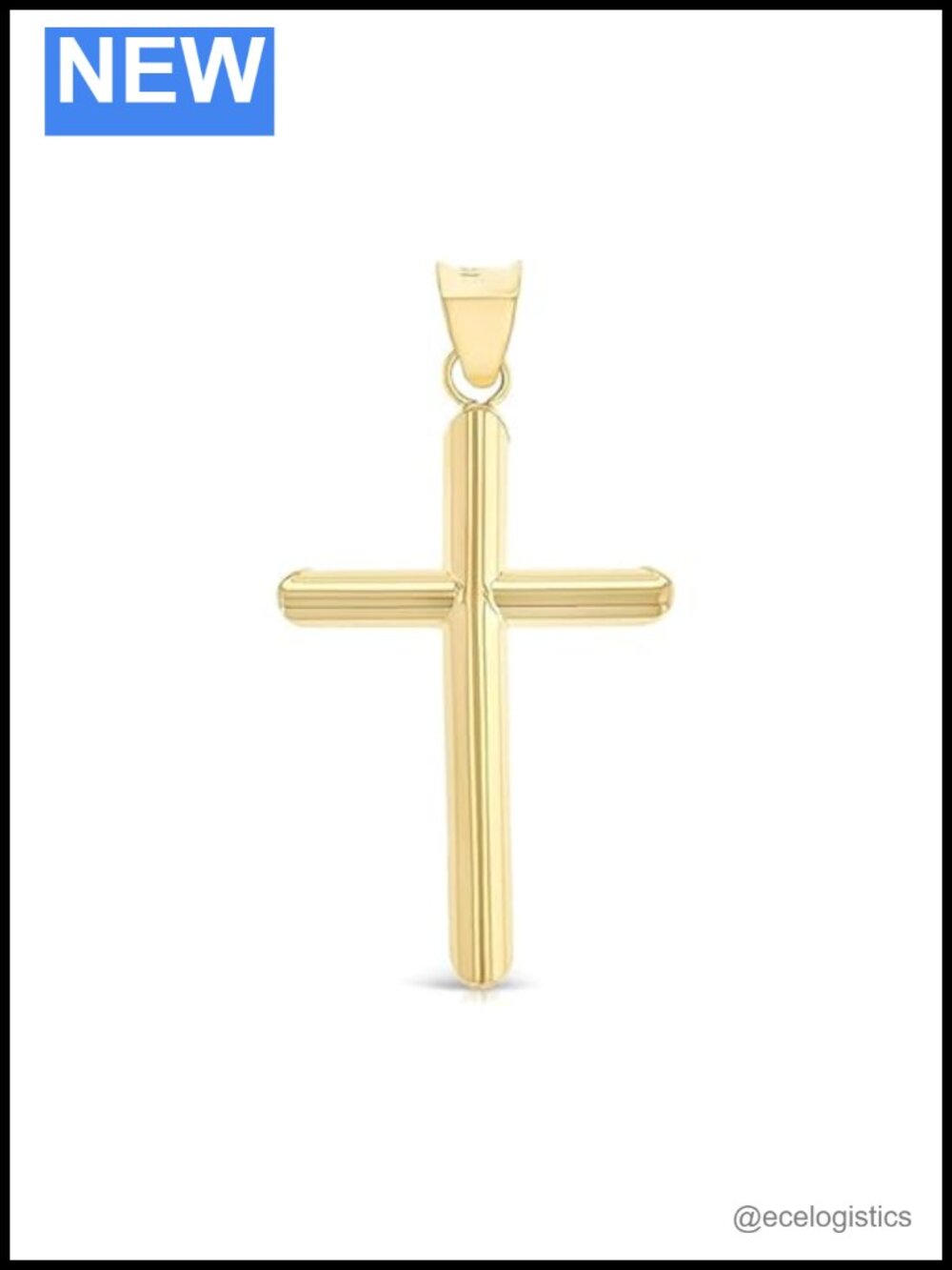 Ioka 14K Solid Yellow Gold Plain 3D Cross Pendant Catholic Jewelry